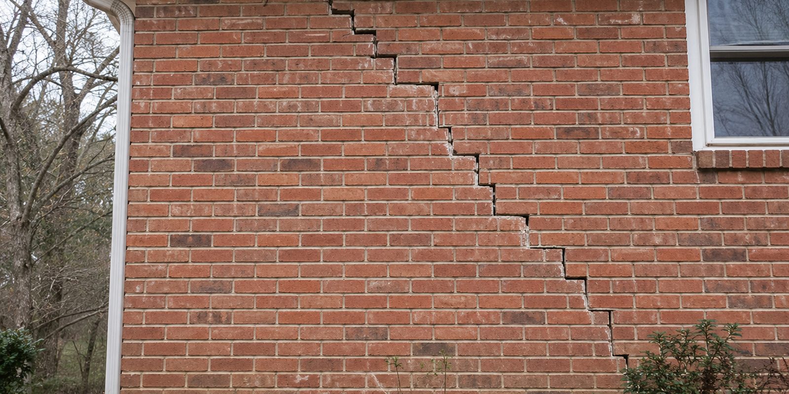 Stair-step crack running through the mortar joints of a brick wall on a Birmingham home